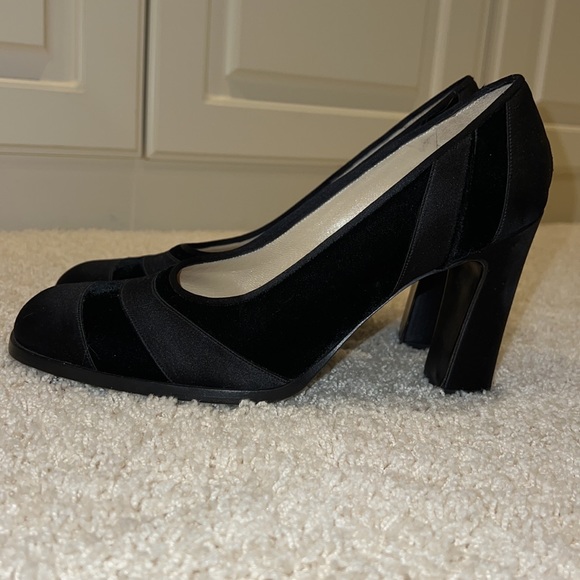 Bottega Veneta square toe satin and velvet high heel shoes. 91/2 made in Italy - Picture 3 of 14